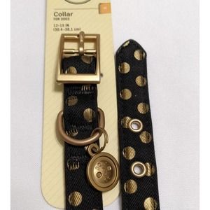 S small new Petco bond & co dog puppy pet collar Gold black polkadot fabric